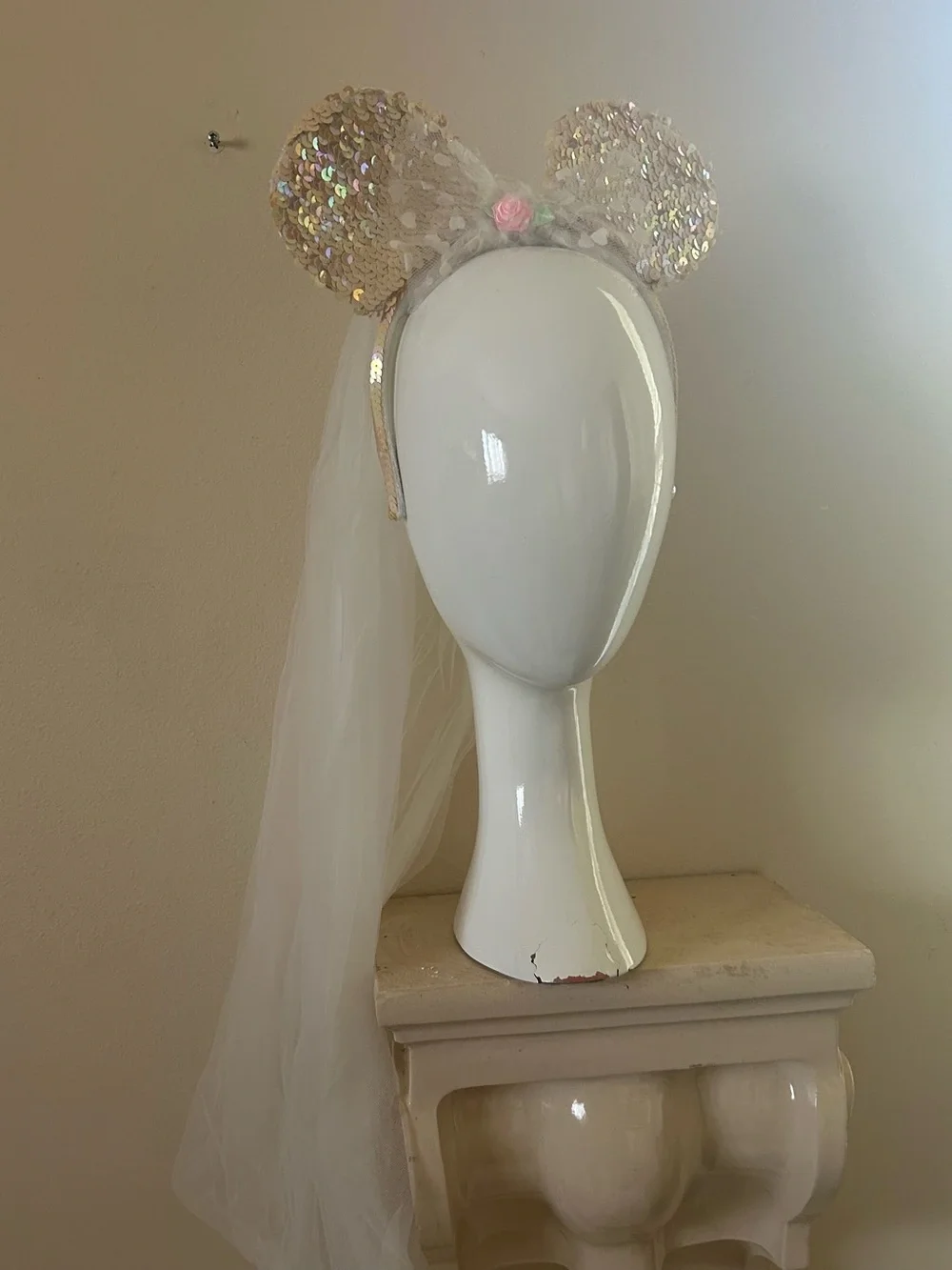 Disney world wedding Sequin Pink white, rose color ears sequin Headband